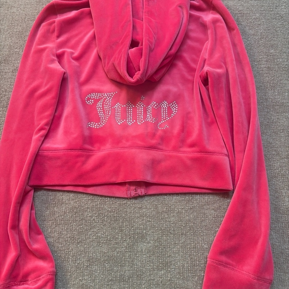 Juicy Couture Pink Velour Rhinestone Logo Hoodie